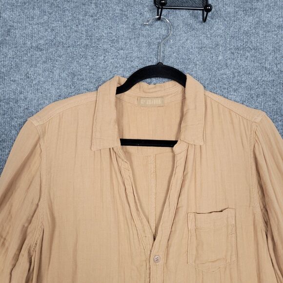 CP SHADES 1042 Sloane Tan Cotton Gauze Long Sleeve Button Up Top USA SIZE LARGE - Picture 3 of 11